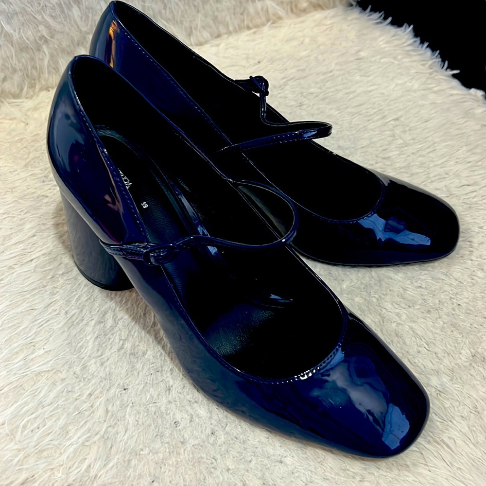 Zara blue patent Mary Janes